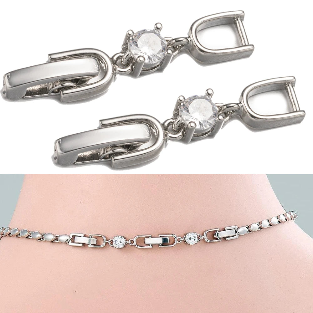 5pcs White Gold Plated Crystal Rhinestone Foldover Extension Clasp Set for DIY Bracelet Necklace and Jewelry Making
