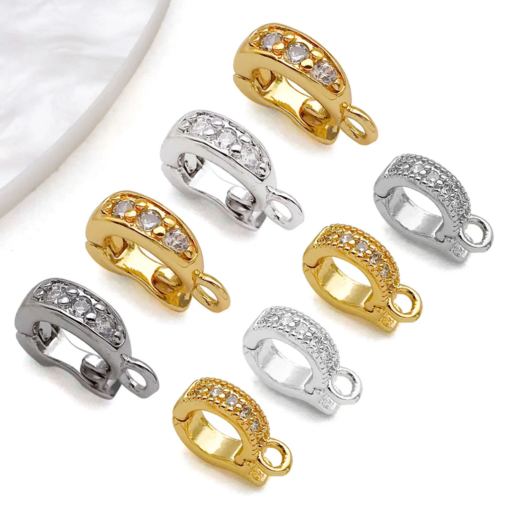 5pcs 18K Real Gold Plated Brass Inlay Zircon Hinged Charms Enhancer Bail Clasps, Melon Seed Buckle for DIY Jewelry Making