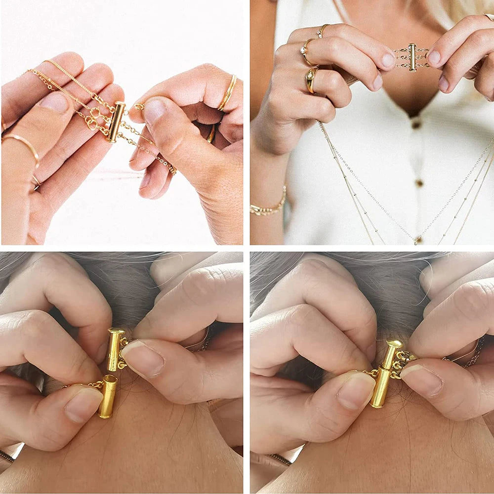 2pcs Multi Strand Necklace Layer Lobster Buckle Sliding Magnet Tube Connector Lock for DIY Necklace Bracelet Jewelry Making