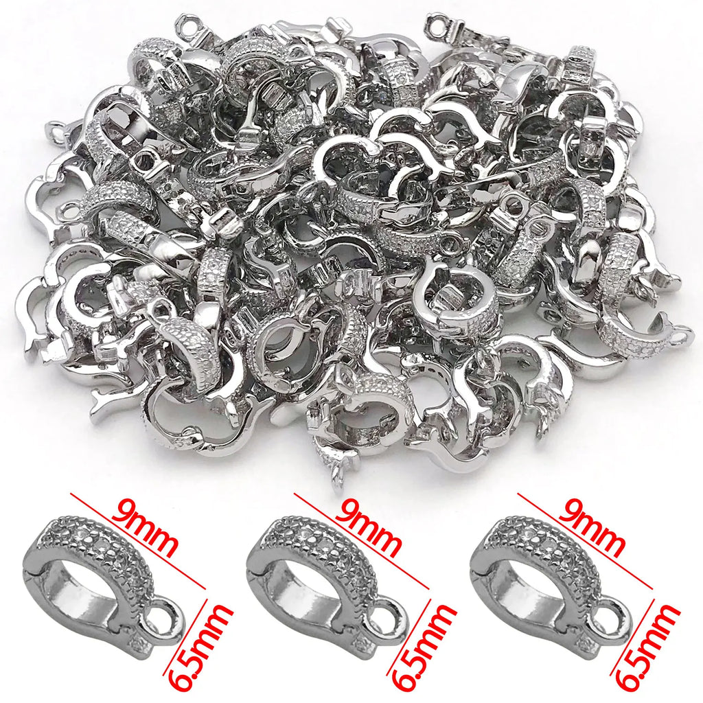 5pcs 18K Real Gold Plated Brass Inlay Zircon Hinged Charms Enhancer Bail Clasps, Melon Seed Buckle for DIY Jewelry Making