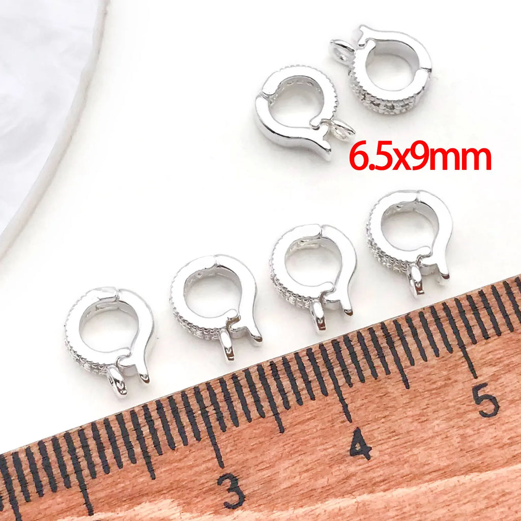 5pcs 18K Real Gold Plated Brass Inlay Zircon Hinged Charms Enhancer Bail Clasps, Melon Seed Buckle for DIY Jewelry Making