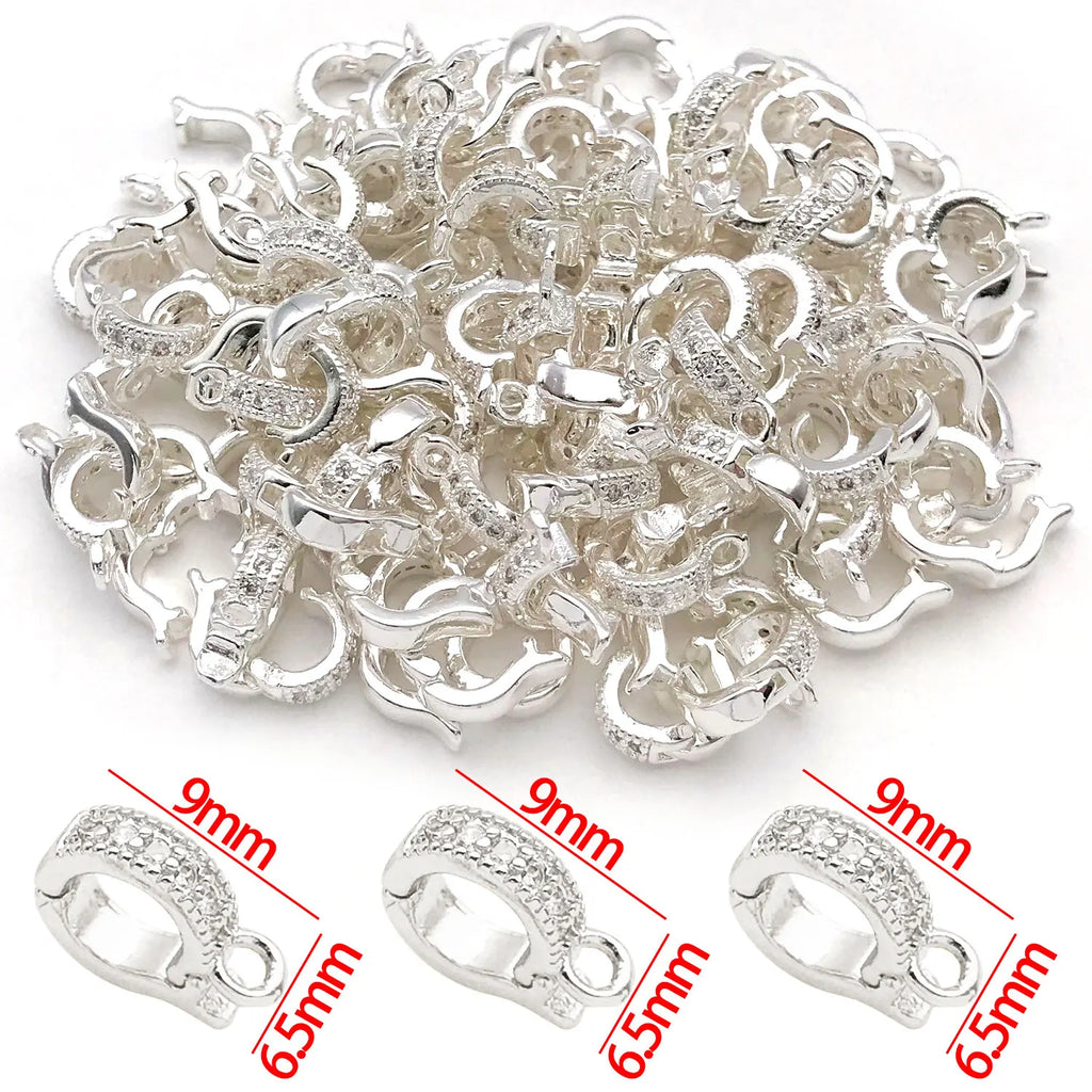 5pcs 18K Real Gold Plated Brass Inlay Zircon Hinged Charms Enhancer Bail Clasps, Melon Seed Buckle for DIY Jewelry Making
