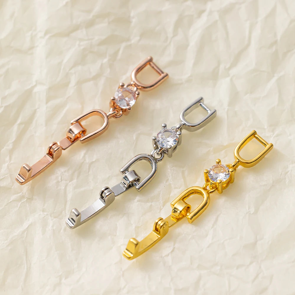 5pcs White Gold Plated Crystal Rhinestone Foldover Extension Clasp Set for DIY Bracelet Necklace and Jewelry Making