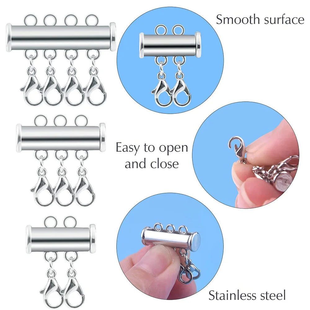 2pcs Multi Strand Necklace Layer Lobster Buckle Sliding Magnet Tube Connector Lock for DIY Necklace Bracelet Jewelry Making