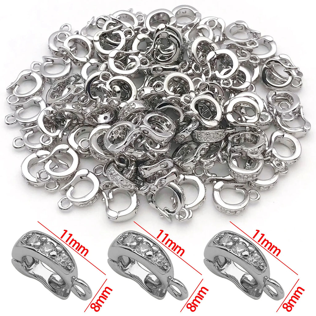 5pcs 18K Real Gold Plated Brass Inlay Zircon Hinged Charms Enhancer Bail Clasps, Melon Seed Buckle for DIY Jewelry Making