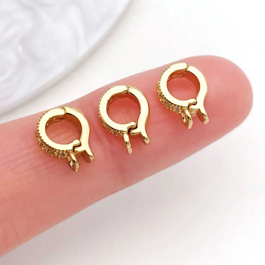 5pcs 18K Real Gold Plated Brass Inlay Zircon Hinged Charms Enhancer Bail Clasps, Melon Seed Buckle for DIY Jewelry Making