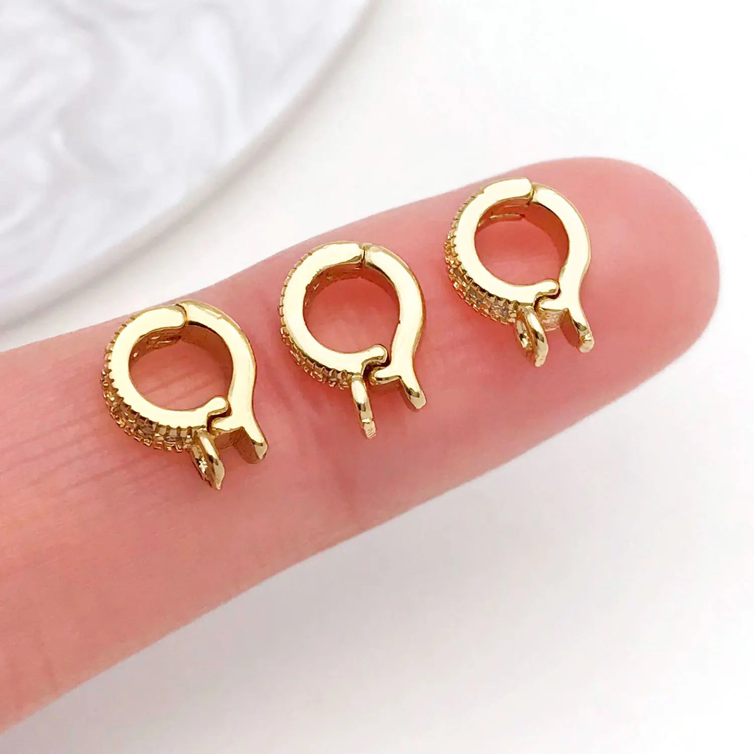 5pcs 18K Real Gold Plated Brass Inlay Zircon Hinged Charms Enhancer Bail Clasps, Melon Seed Buckle for DIY Jewelry Making